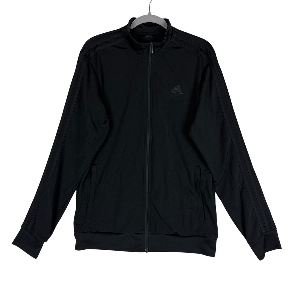 Adidas Jacket Womens Large Black Track Full Zip 3-Stripes Logo Athletic Training
